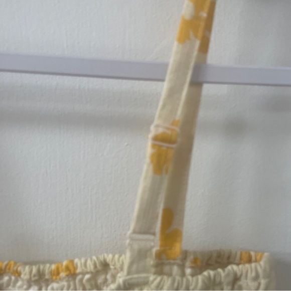 Vintage Roxy Maxi Dress Yellow White Brown Floral Smocked Cotton Sundress Size S - Picture 4 of 5
